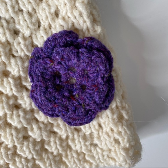 Wool Crochet Knit Purple Flower Beanie - Picture 2 of 6
